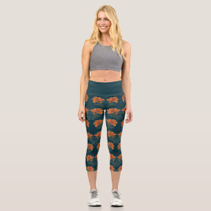 Leggings Capri Halloween, Araignées, Poissons, Lys orange, Whimsy