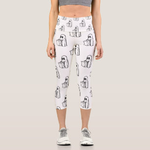 Leggings Capri Halloween, Blancs Fantômes, Tricoter Ou Traiter, B