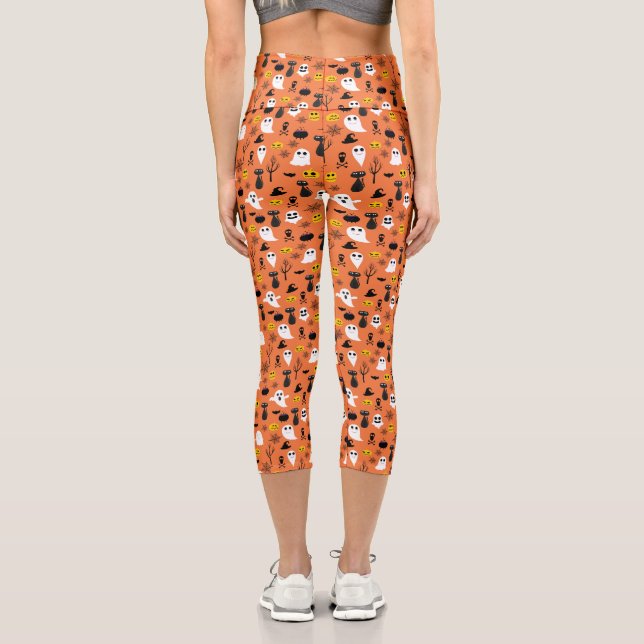 Leggings Capri Halloween Fantômes Chats Noirs Araignée Webs Amusa (Verso)