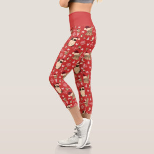 Leggings Capri Hawkeye Chat et Chien Motif de Vacances d'Hiver
