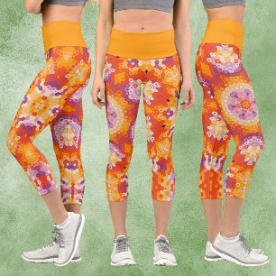 Leggings Capri Hex Mandala orange violet blanc