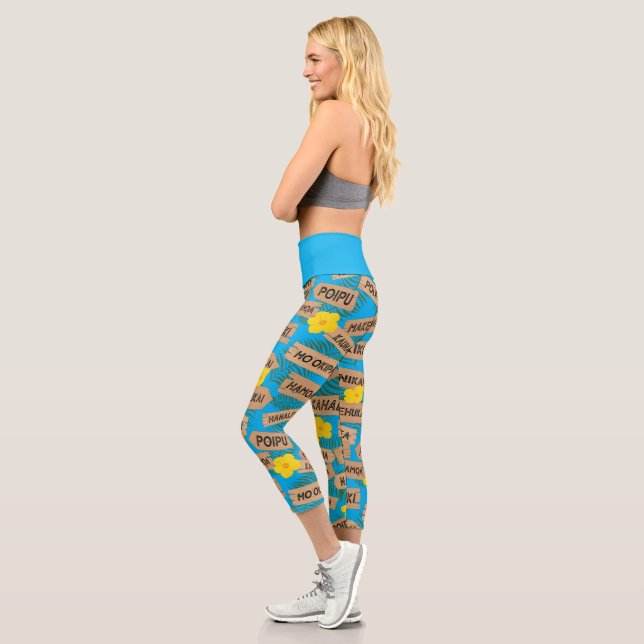 Leggings Capri Hibiscus Flower Blue Hawaii Beach (Gauche)