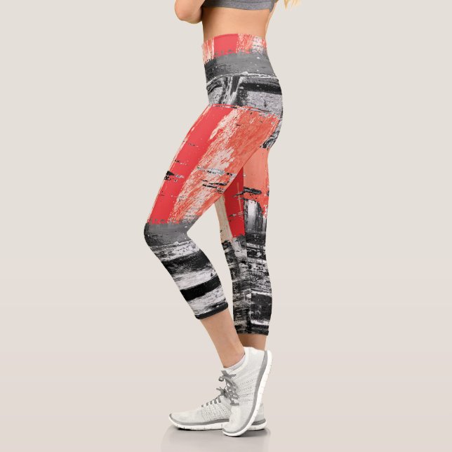 Leggings Capri High Waisted Capris – Red Pulse Abstract Design (Gauche)