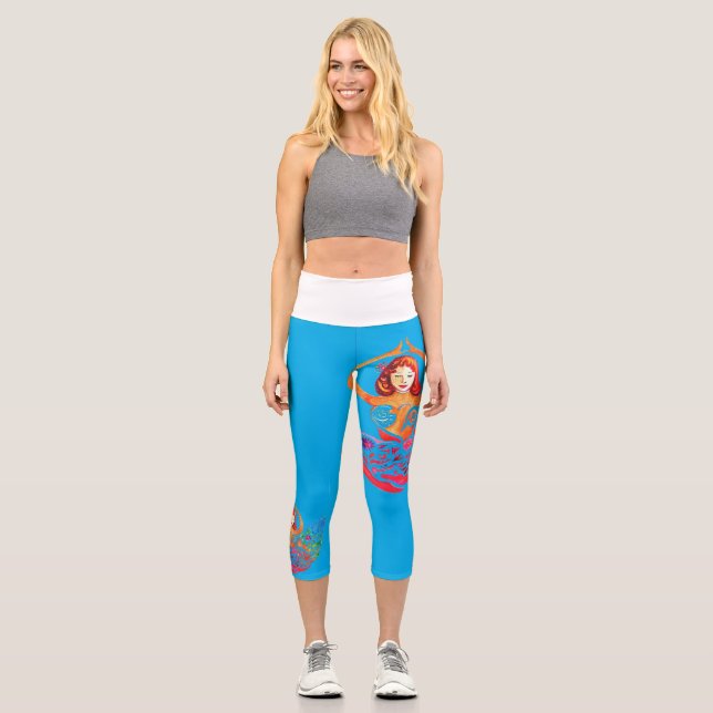 Leggings Capri High Waisted Capris with Yoga Woman Rainbow Design (Recto)