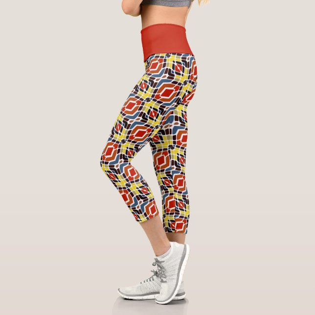 Leggings Capri Hip Orange Brown Rouge Jaune Bleu Oriental Art (Gauche)