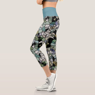 Leggings Capri Hip Turquoise bleu gris noir Terrazzo mosaïque Art