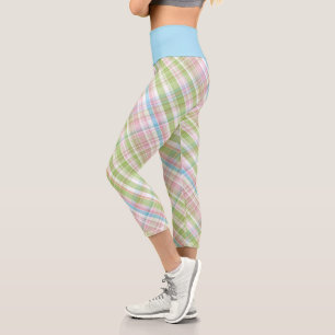 Leggings Capri Hip Violet rose Turquoise Vert bleu Plaid Motif