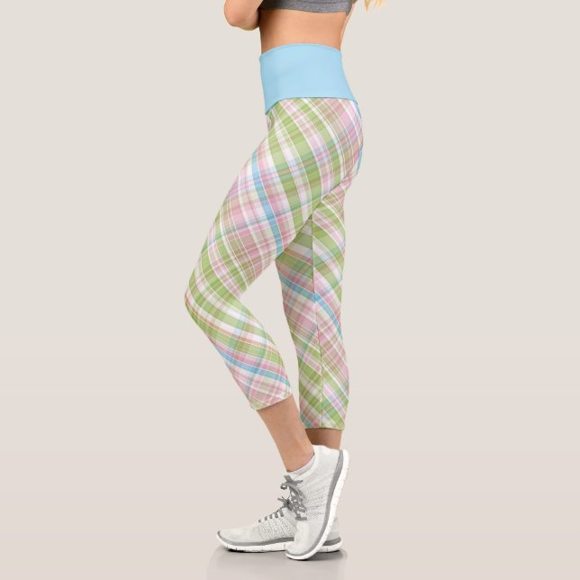 Leggings Capri Hip Violet rose Turquoise Vert bleu Plaid Motif (Gauche)