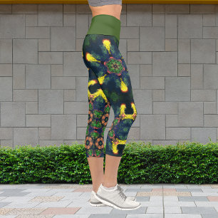 Leggings Capri Hippie psychédélique Jambes jaunes vertes et bleue