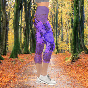 Leggings Capri Hippie psychédélique Jambes violettes et jaunes