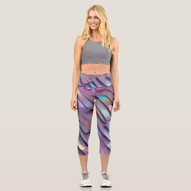 Leggings Capri Holographie abstraite/iridescente futuriste (Recto)