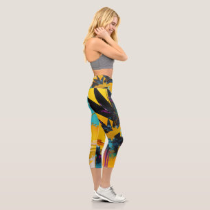 Leggings Capri Horizon Doré – Coucher de Soleil Tropical Abstrait