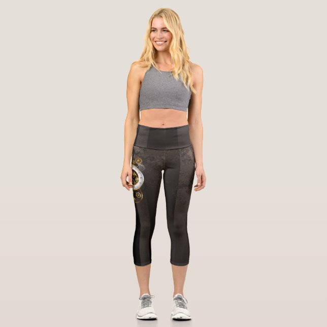 Leggings Capri Horloge à vapeur avec libellule mécanique (Recto)