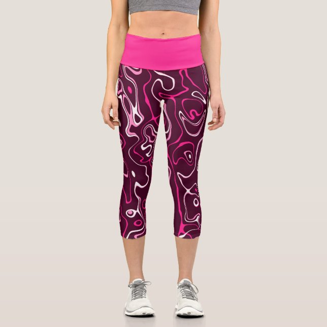 Leggings Capri Hot pink damascus abstract swirls cool pattern (Recto)