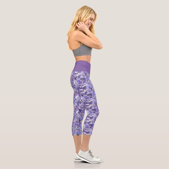 Leggings Capri Hydrangées florales/violettes Capris haut taille (Droite)