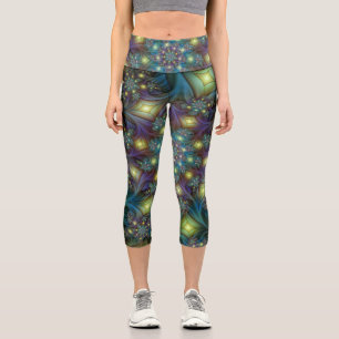 Leggings Capri Illuminé Abstrait brillant Turquoise violet Fracta