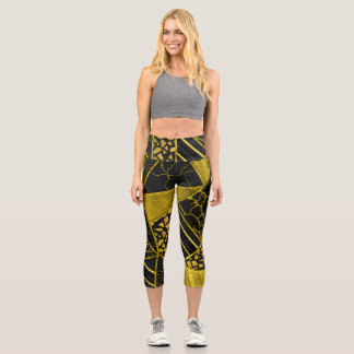 Leggings Capri Illusion de texture du triangle noir or