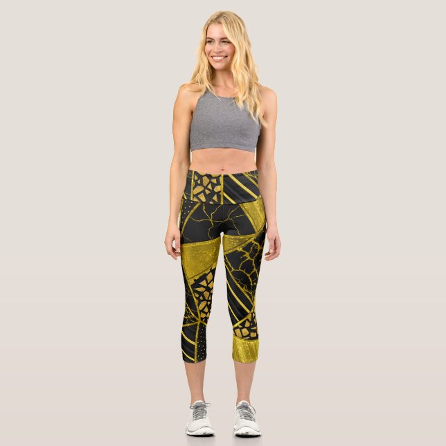 Leggings Capri Illusion de texture du triangle noir or (Recto)