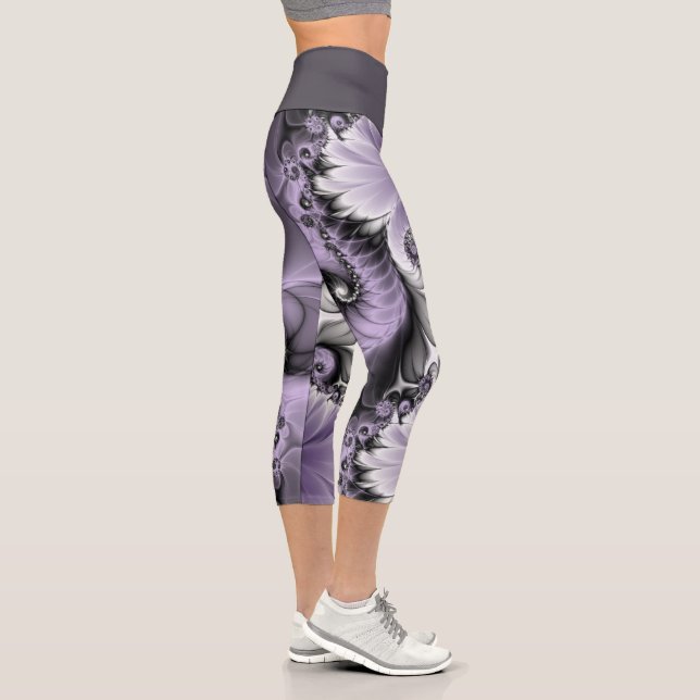 Leggings Capri Illusion Lilac Abstrait Floral Fractal Art Imagina (Droite)