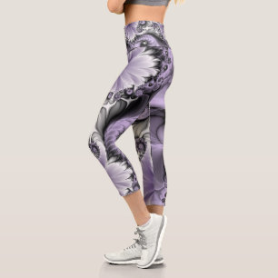 Leggings Capri Illusion Lilac Abstrait Floral Fractal Art Imagina
