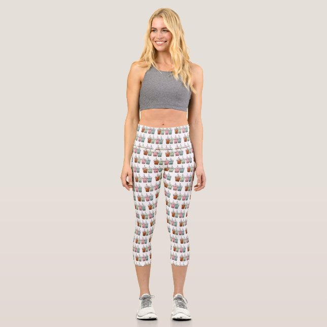 Leggings Capri Illustration de dessin animé pour le thé de bulle (Recto)
