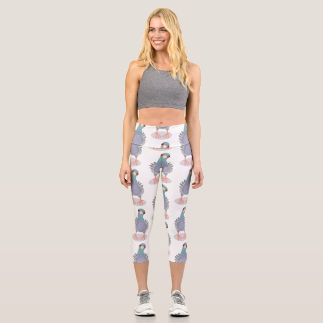 Leggings Capri Illustration drôle de pigeon curieux (Recto)