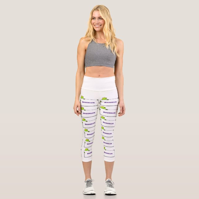 Leggings Capri Illustration du panneau de grenouille verte mignon (Recto)