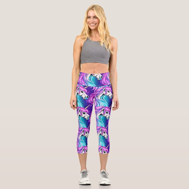 Leggings Capri Imaginaire blanc Unicorn sans couture Motif (Recto)