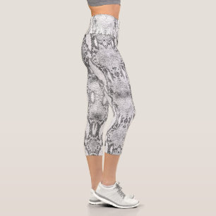 Leggings Capri Impression de peau de serpent blanc