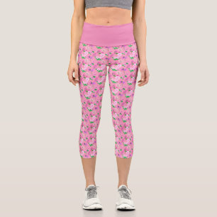 Leggings Capri Impression fleur sauvage délicate en rose.