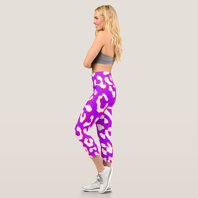 Leggings Capri Impression léopard blanc rose violet (Gauche)