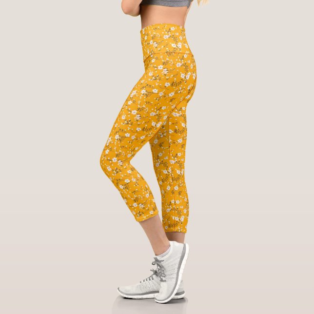 Leggings Capri Impression Posy Blanc Sur Or (Gauche)