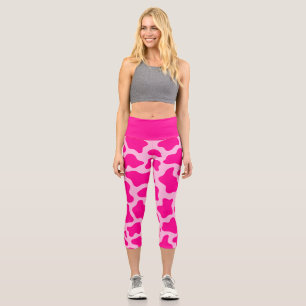 Leggings Capri imprimé de vache rose chaud