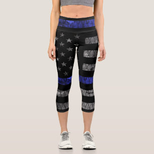 Leggings Capri Indicateur de la ligne bleue mince de la police