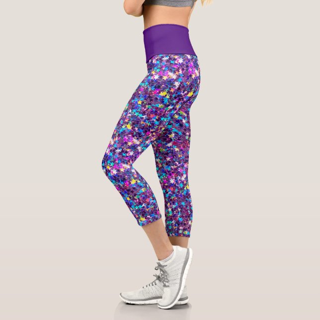 Leggings Capri Iridescente Purple Star Parties scintillant Capri  (Gauche)