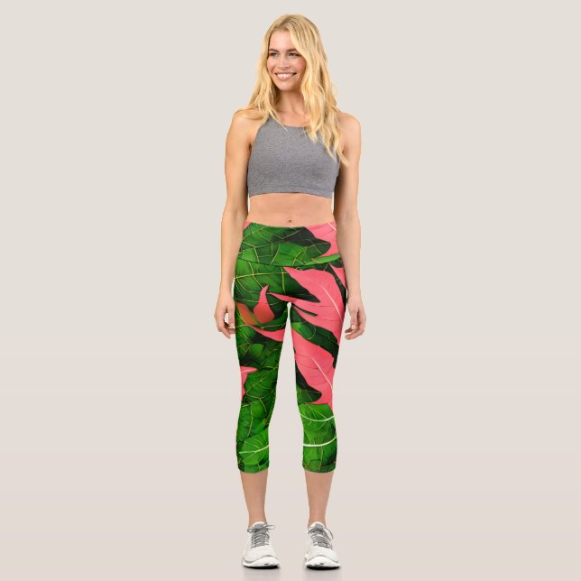 Leggings Capri Jardin Feuille Motif d'automne (Recto)