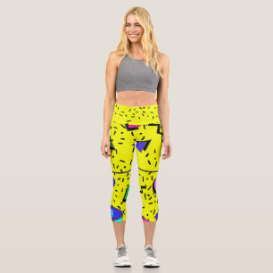 Leggings Capri Jaune 80s Memphis Style Abstrait Rétro sans coutur
