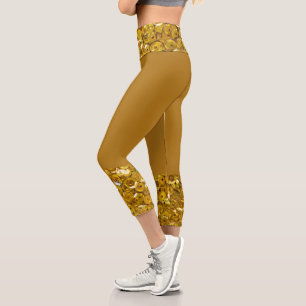Leggings Capri Jaune or foncé faux éclat scintille Romantique