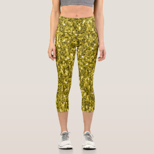 Leggings Capri Jaune or foncé faux paillettes scintillent