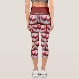 Leggings Capri Je T'Aime Deux Coeurs Abstraits Peindre Valentine