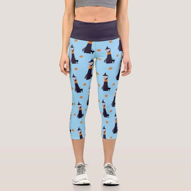 Leggings Capri Joli Citrouille de sorcière Halloween Chat noir mo (Recto)