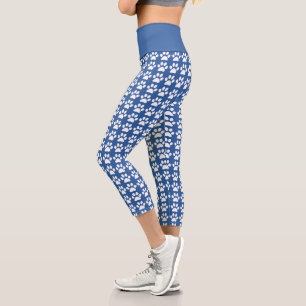 Leggings Capri Joli Empreinte de patte Bleu & Blanc Motif Fitness