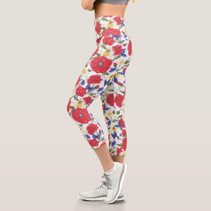 Leggings Capri Joli Fleur sauvage floral à imprimer Rouge à pépit