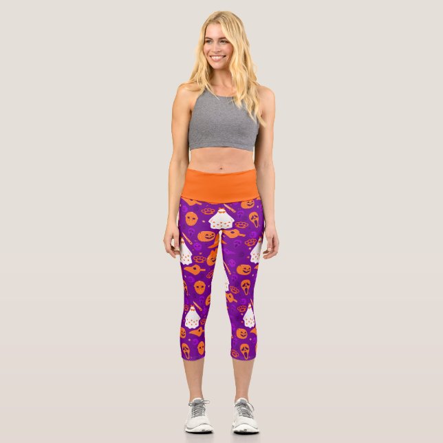 Leggings Capri joli halloween floral fantôme orange (Recto)