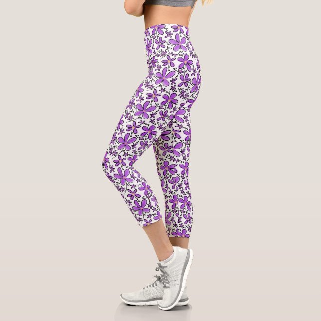 Leggings Capri Joli motif de fleurs violettes (Gauche)