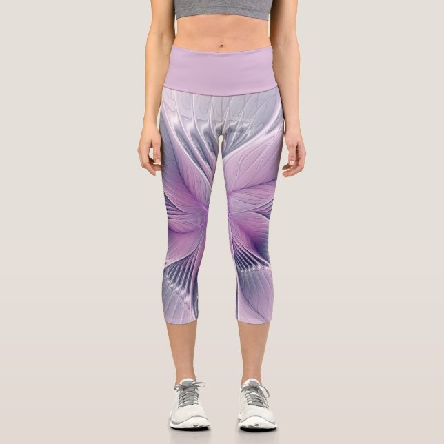 Leggings Capri Joli rose Fleur Moderne Abstrait Fractal Art (Recto)