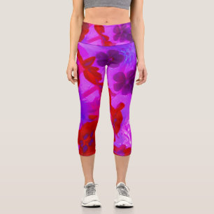 Leggings Capri Joli violet et rouge du jardin Fleurs Phlox