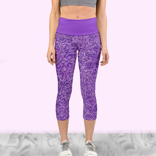 Leggings Capri Joli yoga tendance violet et blanc (Créateur téléchargé)
