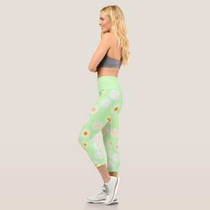 Leggings Capri Jolie aquarelle colorée Motif marguerite vert