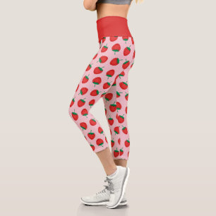 Leggings Capri Jolie fraise rose et rouge d'été